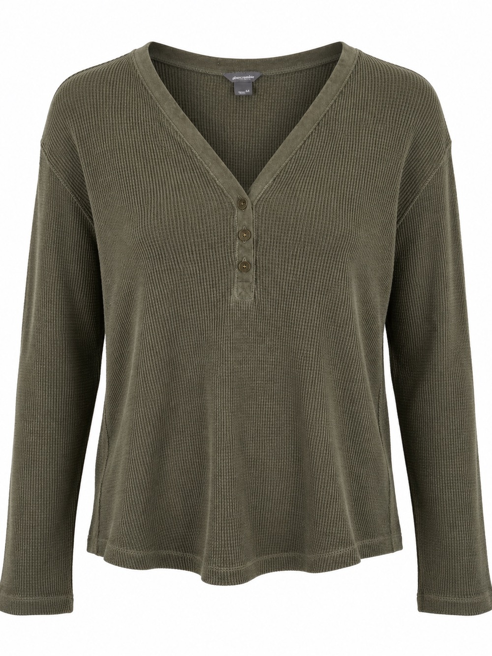 Eddie Bauer Olive Green Waffle Knit Thermal Henley Top Women’s M